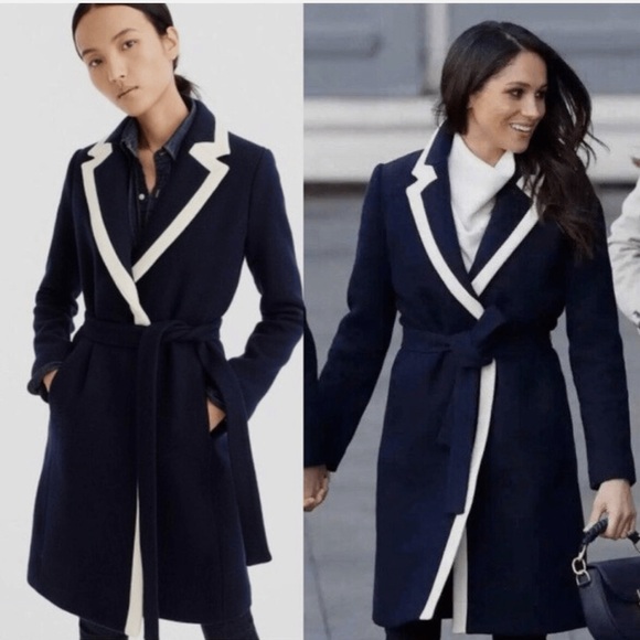 J.Crew Midnight Blue and White Wool Blend Coat, size 6, as seen on Meghan Markle - Picture 9 of 10